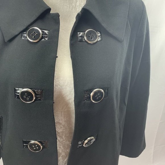 Black Double Breasted Look Blazer Coat Patent Accents Petite Chaus size 10P - Picture 4 of 8